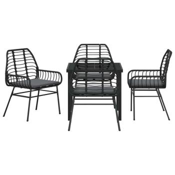 5-teiliges Garten-Ess-Set mit Kissen in Schwarz Poly-Rattan