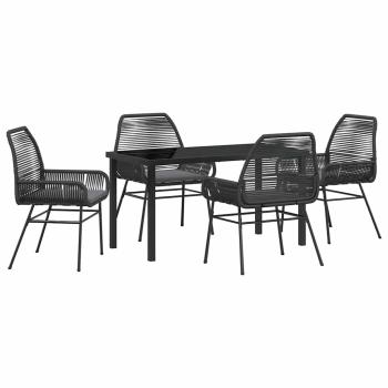 5-teiliges Garten-Dining-Set mit Kissen Schwarz Poly Rattan