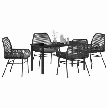 5-teiliges Garten-Dining-Set mit Kissen Schwarz Poly Rattan