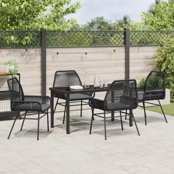 5-teiliges Garten-Dining-Set mit Kissen Schwarz Poly Rattan