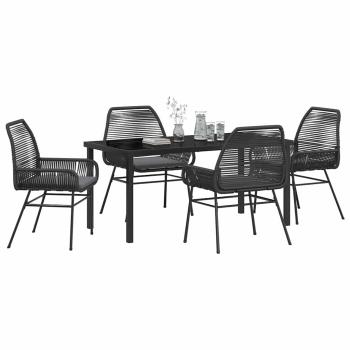 5-teiliges Garten-Essgruppen-Set mit Kissen Schwarz Poly-Rattan