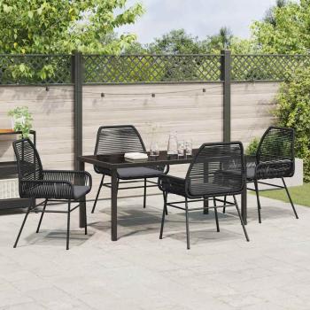 5-teiliges Garten-Essgruppen-Set mit Kissen Schwarz Poly-Rattan