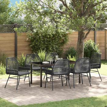 ARDEBO.de - 7-teiliges Garten-Essset mit Kissen Schwarz Poly-Rattan