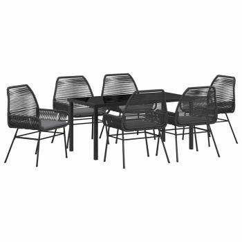 7-teiliges Garten-Essset mit Kissen Schwarz Poly-Rattan