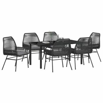 7-teiliges Garten-Essset mit Kissen Schwarz Poly-Rattan