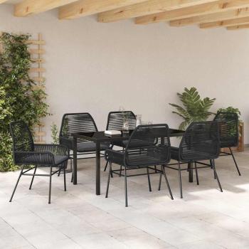 7-teiliges Garten-Essset mit Kissen Schwarz Poly-Rattan