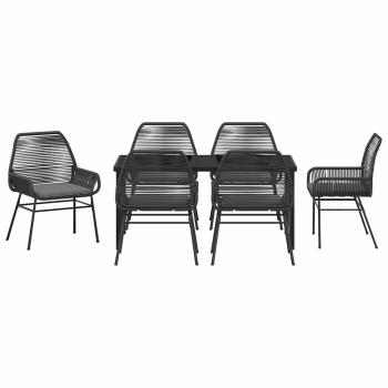 7-teiliges Garten-Essset mit Kissen Schwarz Poly-Rattan