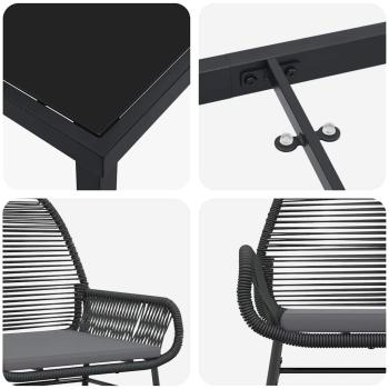 7-teiliges Garten-Ess-Set mit Kissen, schwarzes Poly-Rattan