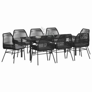 ARDEBO.de - 9-teiliges Garten-Esstisch-Set mit Kissen Schwarz Poly-Rattan