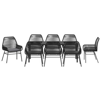 9-teiliges Garten-Esstisch-Set mit Kissen Schwarz Poly-Rattan
