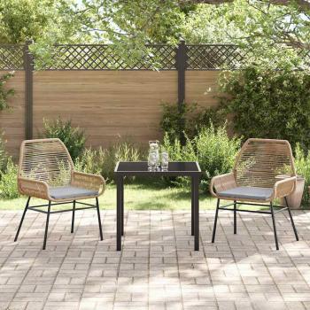 3-teiliges Garten-Ess-Set mit Kissen Braun Poly-Rattan