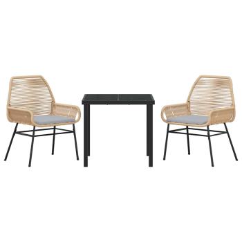 3-teiliges Garten-Ess-Set mit Kissen Braun Poly-Rattan