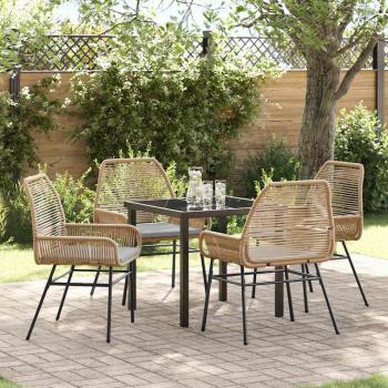 ARDEBO.de - 5-teiliges Garten-Essset mit Kissen Braun Poly-Rattan