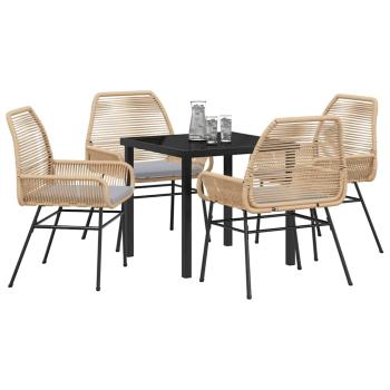 5-teiliges Garten-Essset mit Kissen Braun Poly-Rattan