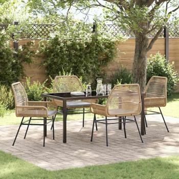 ARDEBO.de - 5-teiliges Garten-Ess-Set mit Kissen Braun Poly Rattan