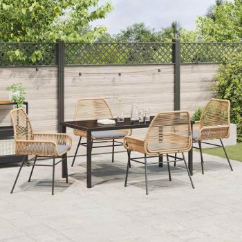 5-teiliges Garten-Ess-Set mit Kissen Braun Poly Rattan
