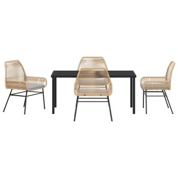 5-teiliges Garten-Ess-Set mit Kissen Braun Poly Rattan