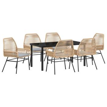 7-teiliges Garten-Essset mit Kissen in Braun aus Poly-Rattan