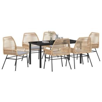 7-teiliges Garten-Essset mit Kissen in Braun aus Poly-Rattan