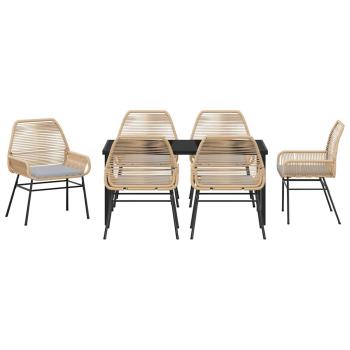 7-teiliges Garten-Essset mit Kissen in Braun aus Poly-Rattan