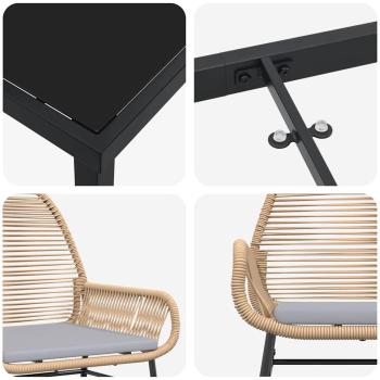 7-teiliges Garten-Essset mit Kissen in Braun aus Poly-Rattan