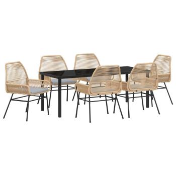 7-teiliges Garten-Ess-Set mit Kissen Braun Poly Rattan