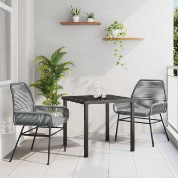 ARDEBO.de - 3-teiliges Garten-Ess-Set mit Kissen Grau Poly-Rattan