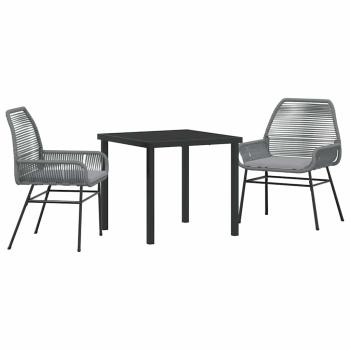 3-teiliges Garten-Ess-Set mit Kissen Grau Poly-Rattan
