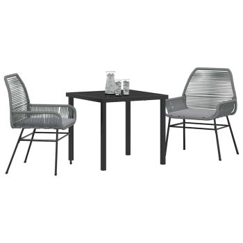 3-teiliges Garten-Ess-Set mit Kissen Grau Poly-Rattan