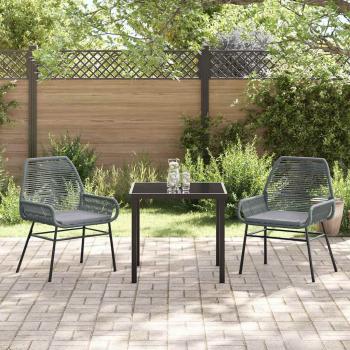 3-teiliges Garten-Ess-Set mit Kissen Grau Poly-Rattan