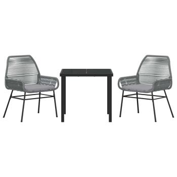 3-teiliges Garten-Ess-Set mit Kissen Grau Poly-Rattan