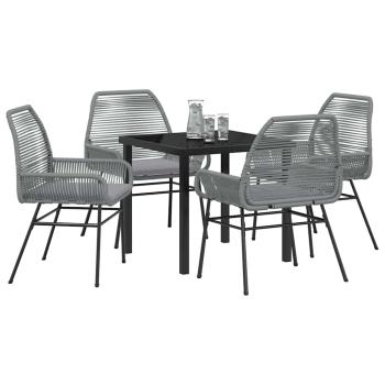 5-teiliges Gartendining-Set mit Kissen Grau Poly-Rattan