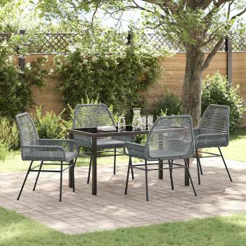 ARDEBO.de - 5-teiliges Garten-Esstisch-Set mit Kissen Grau Poly-Rattan