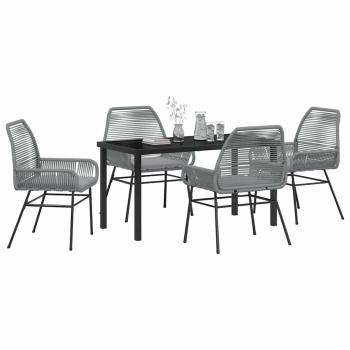 5-teiliges Garten-Esstisch-Set mit Kissen Grau Poly-Rattan