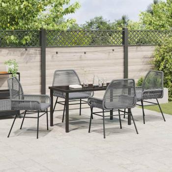 5-teiliges Garten-Esstisch-Set mit Kissen Grau Poly-Rattan