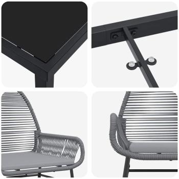 5-teiliges Garten-Esstisch-Set mit Kissen Grau Poly-Rattan