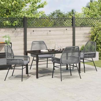 5-teiliges Garten-Esszimmer-Set mit Kissen Grau Poly-Rattan