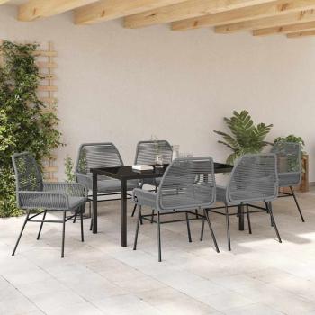 7-teiliges Garten-Esszimmer-Set mit Kissen in Grau aus Poly-Rattan