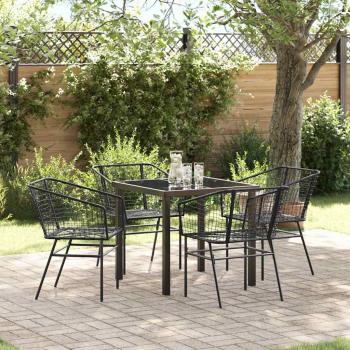 ARDEBO.de - 5-teiliges Garten-Esszimmer Set Schwarz Poly Rattan