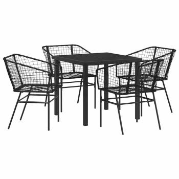 5-teiliges Garten-Esszimmer Set Schwarz Poly Rattan