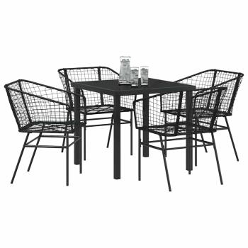 5-teiliges Garten-Esszimmer Set Schwarz Poly Rattan