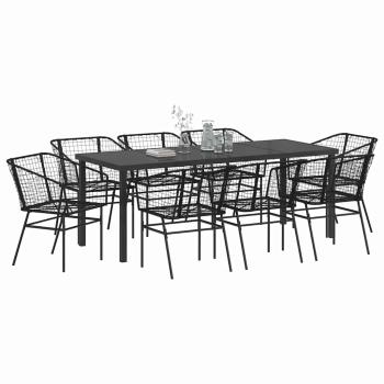 ARDEBO.de - 9-teiliges Garten-Essset Schwarzes Poly-Rattan