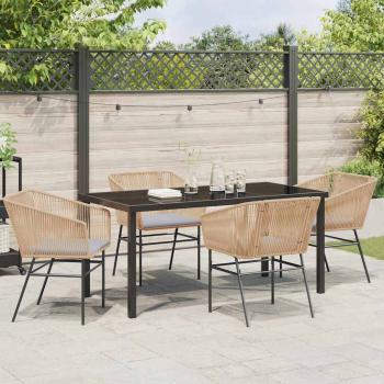 5-teiliges Garten-Esszimmer-Set mit Kissen aus braunem Poly-Rattan