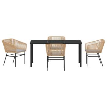 5-teiliges Garten-Esszimmer-Set mit Kissen aus braunem Poly-Rattan