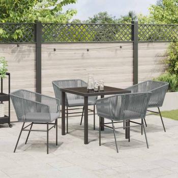 5-teiliges Garten-Esszimmer Set mit Kissen Grau Poly Rattan
