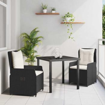 ARDEBO.de - 3-teiliges Garten-Essset Schwarz Poly-Rattan, Gartentisch Schwarz 80x80x73 cm Sicherheitsglas