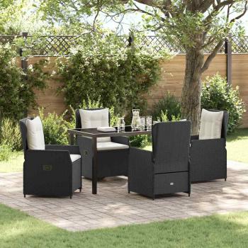 ARDEBO.de - 5-teiliges Garten Esszimmer Set Schwarz Poly Rattan, Gartentisch Schwarz 140x80x73 cm Sicherheitsglas