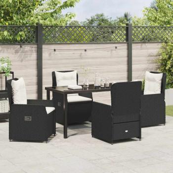 5-teiliges Garten Esszimmer Set Schwarz Poly Rattan, Gartentisch Schwarz 140x80x73 cm Sicherheitsglas