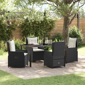ARDEBO.de - 5-teiliges Garten-Essgruppe Schwarz Polyrattan, Gartentisch Schwarz 160x80x73 cm Sicherheitsglas
