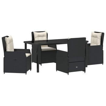 5-teiliges Garten-Essgruppe Schwarz Polyrattan, Gartentisch Schwarz 160x80x73 cm Sicherheitsglas